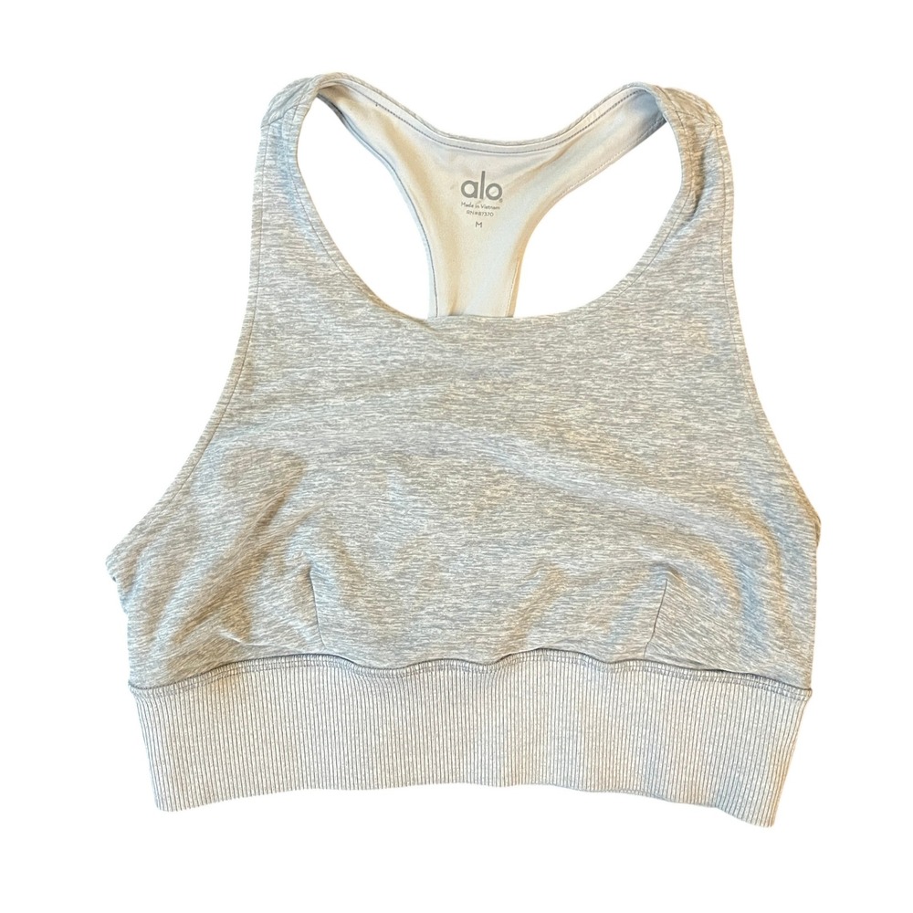 Alo Yoga Womens Heather Gray Ribbed Band Racerback Sports Bra Size Medium